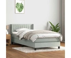 Lova su spyruoklėmis ir čiužiniu, pilka, 80x220 cm, aksomas