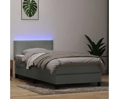 Lova su spyruokliniu/čiužiniu/LED, šviesiai pilka, 80x220 cm, aksomas