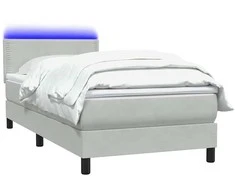 Lova su spyruokliniu/čiužiniu/LED, šviesiai pilka, 80x220 cm, aksomas