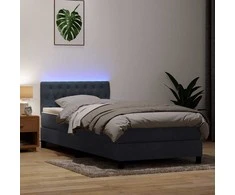 Lova su spyruokliniu/čiužiniu/LED, tamsiai pilka, 80x210 cm, aksomas