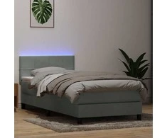 Lova su spyruokliniu/čiužiniu/LED, šviesiai pilka, 80x220 cm, aksomas