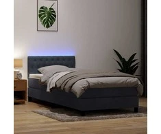 Lova su spyruokliniu/čiužiniu/LED, tamsiai pilka, 80x220 cm, aksomas