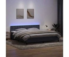Lova su spyruokliniu/čiužiniu/LED, tamsiai pilka, 180x210 cm, aksomas