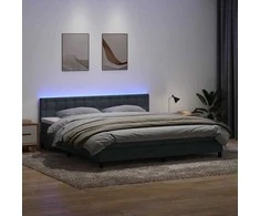 Lova su spyruokliniu/čiužiniu/LED, tamsiai pilka, 180x220 cm, aksomas