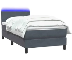 Lova su spyruokliniu/čiužiniu/LED, tamsiai pilka, 80x210 cm, aksomas