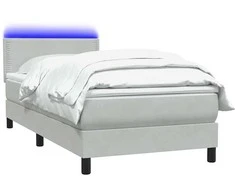 Lova su spyruokliniu/čiužiniu/LED, šviesiai pilka, 90x220 cm, aksomas