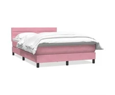 Lova su spyruoklėmis ir čiužiniu, rožinė, 140x220 cm, aksomas