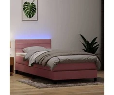Lova su spyruokliniu/čiužiniu/LED, rožinė, 90x210 cm, aksomas
