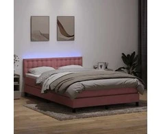 Lova su spyruokliniu/čiužiniu/LED, rožinė, 160x210 cm, aksomas