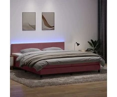 Lova su spyruokliniu/čiužiniu/LED, rožinė, 180x210 cm, aksomas