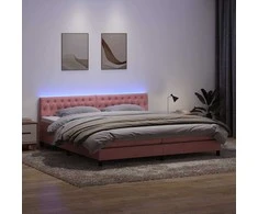 Lova su spyruokliniu/čiužiniu/LED, rožinė, 180x210 cm, aksomas