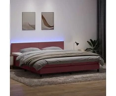Lova su spyruokliniu/čiužiniu/LED, rožinė, 180x210 cm, aksomas