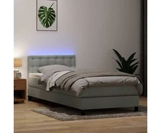 Lova su spyruokliniu/čiužiniu/LED, šviesiai pilka, 80x210 cm, aksomas