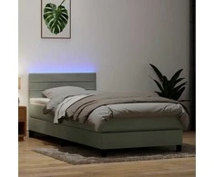 Lova su spyruokliniu/čiužiniu/LED, šviesiai pilka, 80x210 cm, aksomas