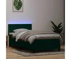 Lova su spyruokliniu/čiužiniu/LED, tamsiai žalia, 80x220 cm, aksominė