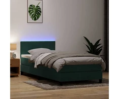 Lova su spyruokliniu/čiužiniu/LED, tamsiai žalia, 80x220 cm, aksominė