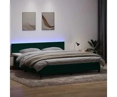 Lova su spyruokliniu/čiužiniu/LED, tamsiai žalia, 180x220 cm, aksomas