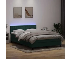 Lova su spyruokliniu/čiužiniu/LED, tamsiai žalia, 160x220 cm, aksomas