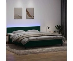 Lova su spyruokliniu/čiužiniu/LED, tamsiai žalia, 180x220 cm, aksomas