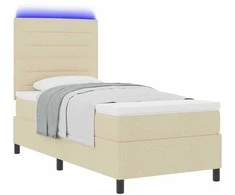 Kiemas lova su čiužiniu su LED Kreminė 90 x 200 cm audinys