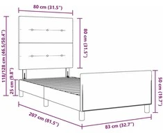 Kiemas lova su galvūgalio Šviesiai pilka 80 x 200 cm Aksomas