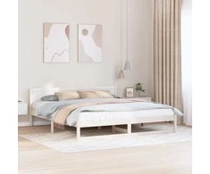 Lova Lovos rėmas Balta 200 x 200 cm Kietos pušies mediena