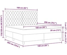 LED Čiužinio Lova Tamsiai pilka 160 x 200 cm Aksomas