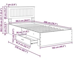 Lova Lovos rėmas Artisano ąžuolo 100 x 200 cm Apdirbta mediena