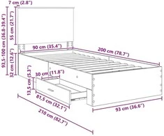 Lova Lovos rėmas Amatininkų ąžuolas 90 x 200 cm Apdirbta mediena