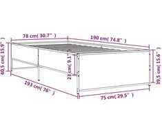 Lova Lovos rėmas, ąžuolo, 75x190cm, apdirbta mediena ir metalas