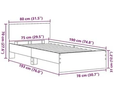Lova Lovos rėmas Senas medis 75 x 190 cm Apdirbta mediena