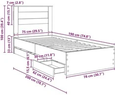 Lova Lovos rėmas Betono pilka 75 x 190 cm Inžinerinė mediena