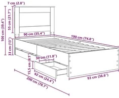 Lova Lovos rėmas Betono pilka 90 x 190 cm Inžinerinė mediena