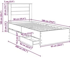 Lova Lovos rėmas Betono pilka 90 x 190 cm Inžinerinė mediena