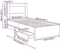 Lova Lovos rėmas Betono pilka 90 x 200 cm Inžinerinė mediena