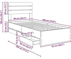 Lova Lovos rėmas Betono pilka 90 x 190 cm Inžinerinė mediena