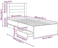 Lova Lovos rėmas Betono pilka 90 x 200 cm Inžinerinė mediena