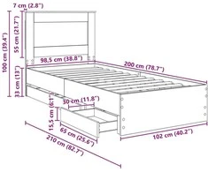 Lova Lovos rėmas Pilkas Sonoma 100 x 200 cm Inžinerinė mediena