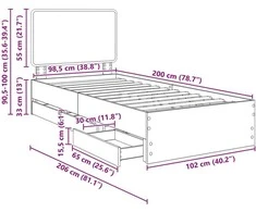 Lova Lovos rėmas Pilkas Sonoma 100 x 200 cm Inžinerinė mediena