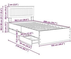 Lova Lovos rėmas Pilkas Sonoma 100 x 200 cm Inžinerinė mediena