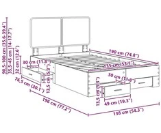 Lova Lovos rėmas Pilkas Sonoma 135 x 190 cm Apdirbta mediena