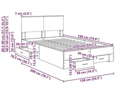 Lova Lovos rėmas Pilkas Sonoma 135 x 190 cm Apdirbta mediena