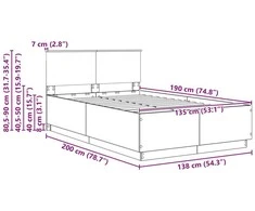 Lova Lovos rėmas Pilkas Sonoma 135 x 190 cm Apdirbta mediena