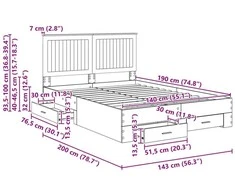 Lovos rėmas Pilkas Sonoma 140 x 190 cm Apdirbta mediena