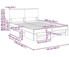Lova Lovos rėmas Pilkas Sonoma 140 x 200 cm Apdirbta mediena
