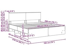 Lovos rėmas Pilkas Sonoma 180 x 200 cm Apdirbta mediena
