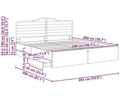 Lova Lovos rėmas Pilka sonoma ąžuolo 200 x 200 cm Inžinerinė mediena