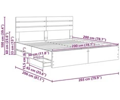 Lova Lovos rėmas Pilkas Sonoma 200 x 200 cm Inžinerinė mediena