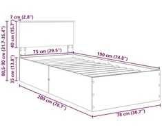 Lova Lovos rėmas Pilkas Sonoma 75 x 190 cm Apdirbta mediena