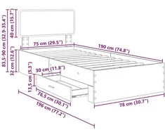 Lova Lovos rėmas Pilkas Sonoma 75 x 190 cm Apdirbta mediena